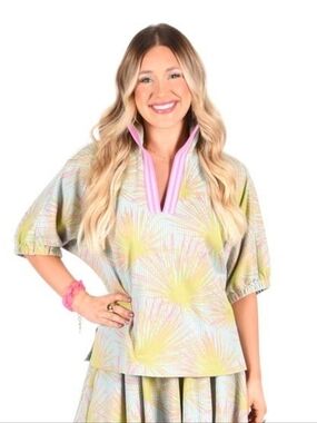 Emily McCarthy Poppy Top Palm Springs Print Colorful Dolman Sleeve Size S Preppy